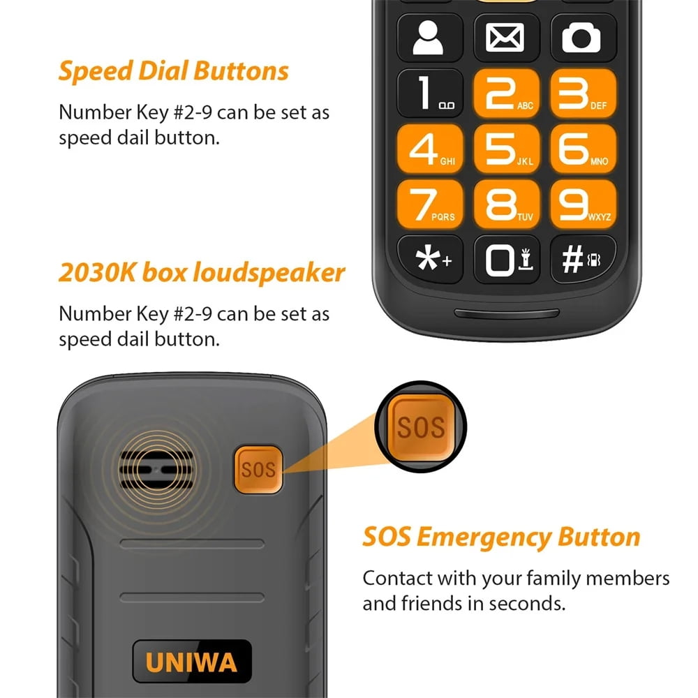 UNIWA V909T Dual Screen 2.8inches 4G Flip Cellphone Big Push-Button 2250mAh FM Radio Feature Phone for Elderly