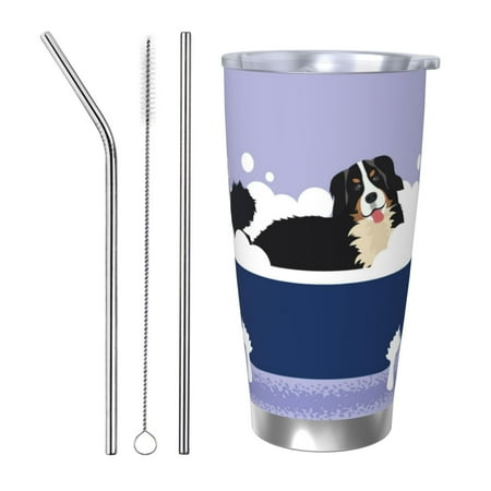 

Gukieu Bernese Mountain Dog Sitting Bath Tub Print 20OZ Car Cup Vacuum Stainless Steel Leak-proof Thermos Cup Unisex Suitable for Home Outdoor and Sports-Straw Three-piece Set