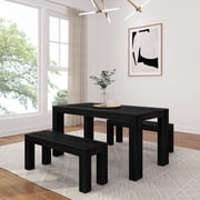 Plank+Beam 60 Modern Dining Table for 4, Solid Wood Rectangular Kitchen Table, Black Wirebrush