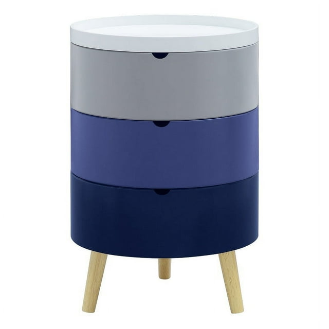 Tray Top End Table With 3-Storage Bin & Natural Wood Legs