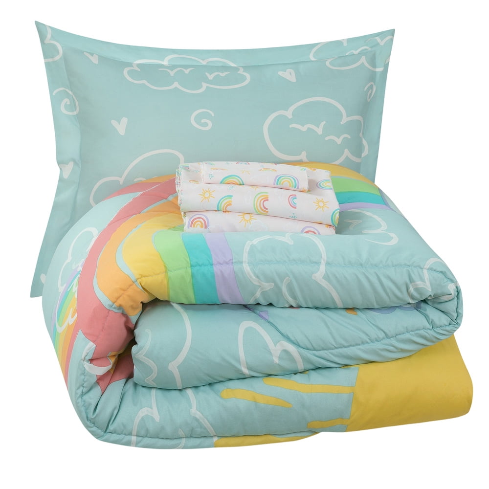 Twin 5-Piece Comforter Set, Kidz Mix Rainbow Clouds Super Soft Bed in a Bag with Reversible Comforter and Sheet Set