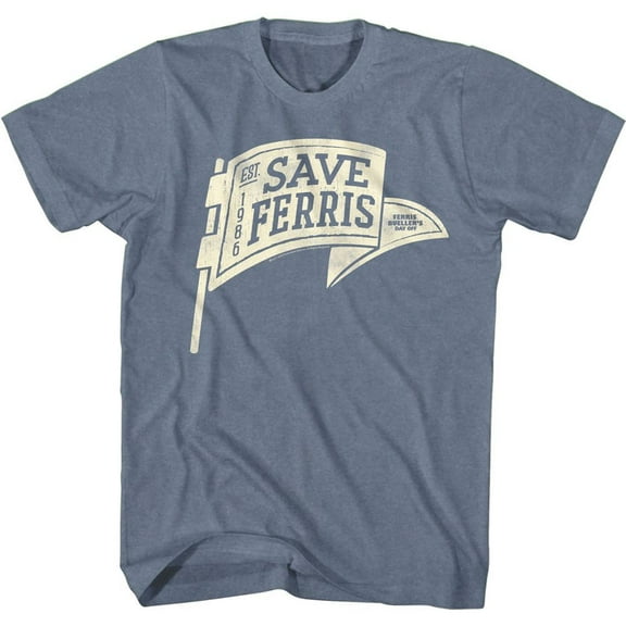 Ferris Bueller's Day Off Save Ferris Penant Indigo Heather Adult T-Shirt