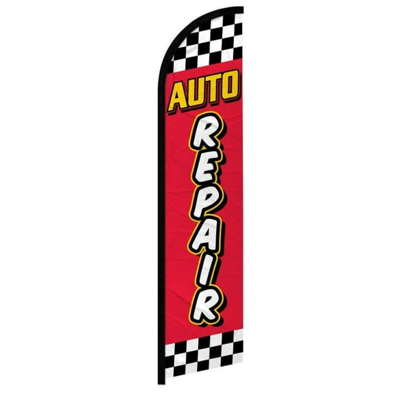 Auto Repair (Red Checkered) Windless Banner Flag