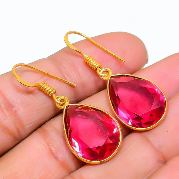 Pink Rubillite Gemstone Handmade 925 Sterling Silver Jewelry Earring 1.46"