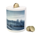 thumbnail image 3 of Winter Piggy Bank, Ice Cold Frozen Snowy Scenery from Castle Like Balcony with Leafless Branches Art, Ceramic Coin Bank Money Box for Cash Saving, 3.6" X 3.2", White, by Ambesonne, 3 of 4