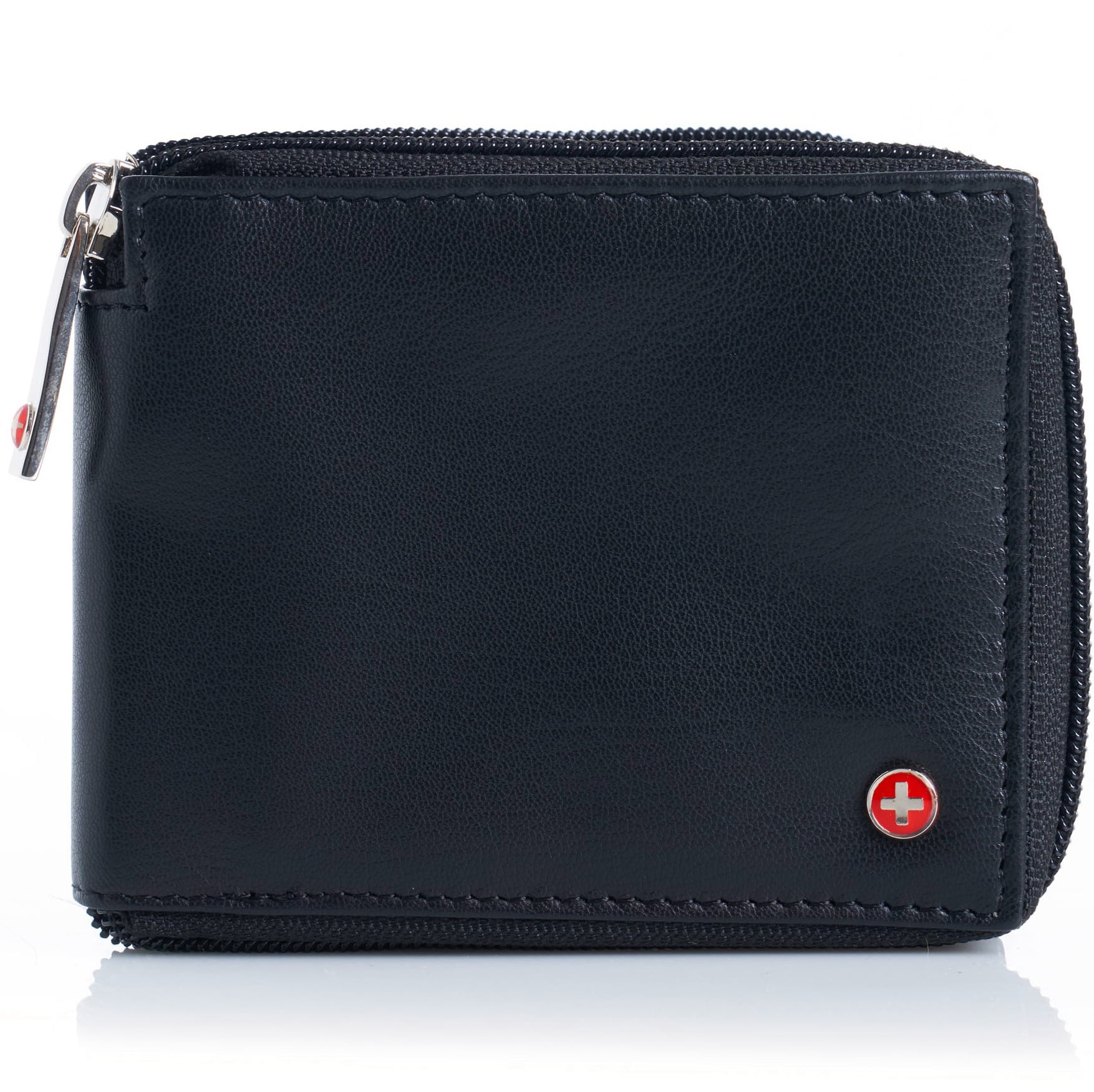 Mens Zipper Zip Around Bifold Wallet Secure Vintage Genuine Leather Organizer