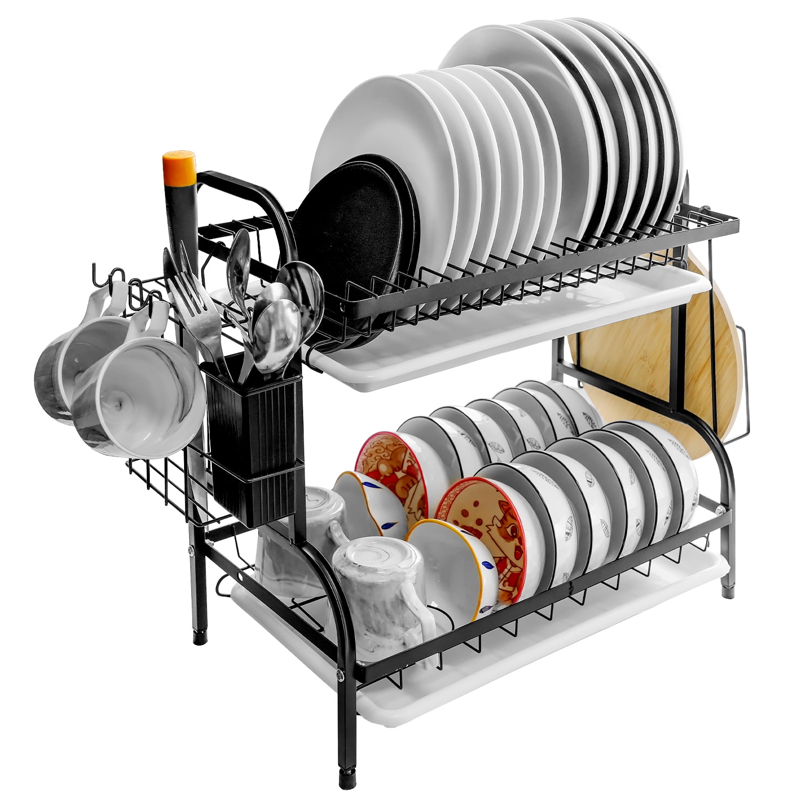 FUNNy elf Dish Drying Rack, 2-Tier Stainless Steel Dish Rack with Removable  Utensil Holder, Rust-Proof Dish Drainer with Drying Board,Large Dish Racks