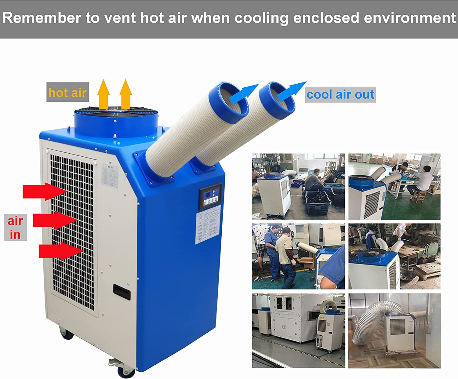 2T Ton Industrial Portable Spot Cooler Air Conditioner 220V AC 18,766 BTU