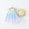 thumbnail image 2 of Moocorvic Baby Girl Dress Toddler Clothes Summer Fairy Tulle Dress Ruffle Strap Sleeve Casual Sundress Cute Outfit Set with Flower Hat 6-12 Months,Sky Blue, 2 of 7