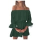 thumbnail image 1 of Mini vestido vintage con estampado, hombros descubiertos y mangas acampanadas para mujer: vestido informal y holgado de verano para la playa con diseño floral, tejido de poliéster, 1 of 5