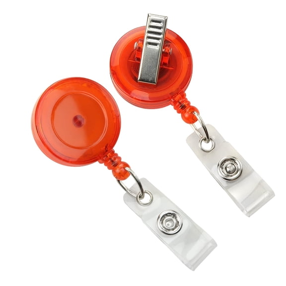 5 Pack - Translucent Badge Reel Holders with Alligator Swivel Clip - Retractable Plastic Round Zip Reels - Cute Retracting Lanyards for Office Nametags & Nurse Swipe Badges by Specialist ID (Orange)