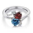 thumbnail image 3 of Gem Stone King 925 Sterling Silver Red Garnet Persian Blue Moissanite and White Moissanite Ring for Women (1.83 Cttw, Heart Shape 6MM, Gemstone January Birthstone, Size 9), 3 of 6