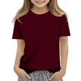 thumbnail image 2 of Girls Short Sleeve T Shirts Casual Crewneck Fashion Tees Kids Summer Tops 5-14 Years Wine 110, 2 of 6