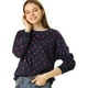 thumbnail image 1 of Jersey De Punto De Lunares De Manga Larga Con Cuello Redondo Elástico Allegra K Azul oscuro XS, 1 of 6