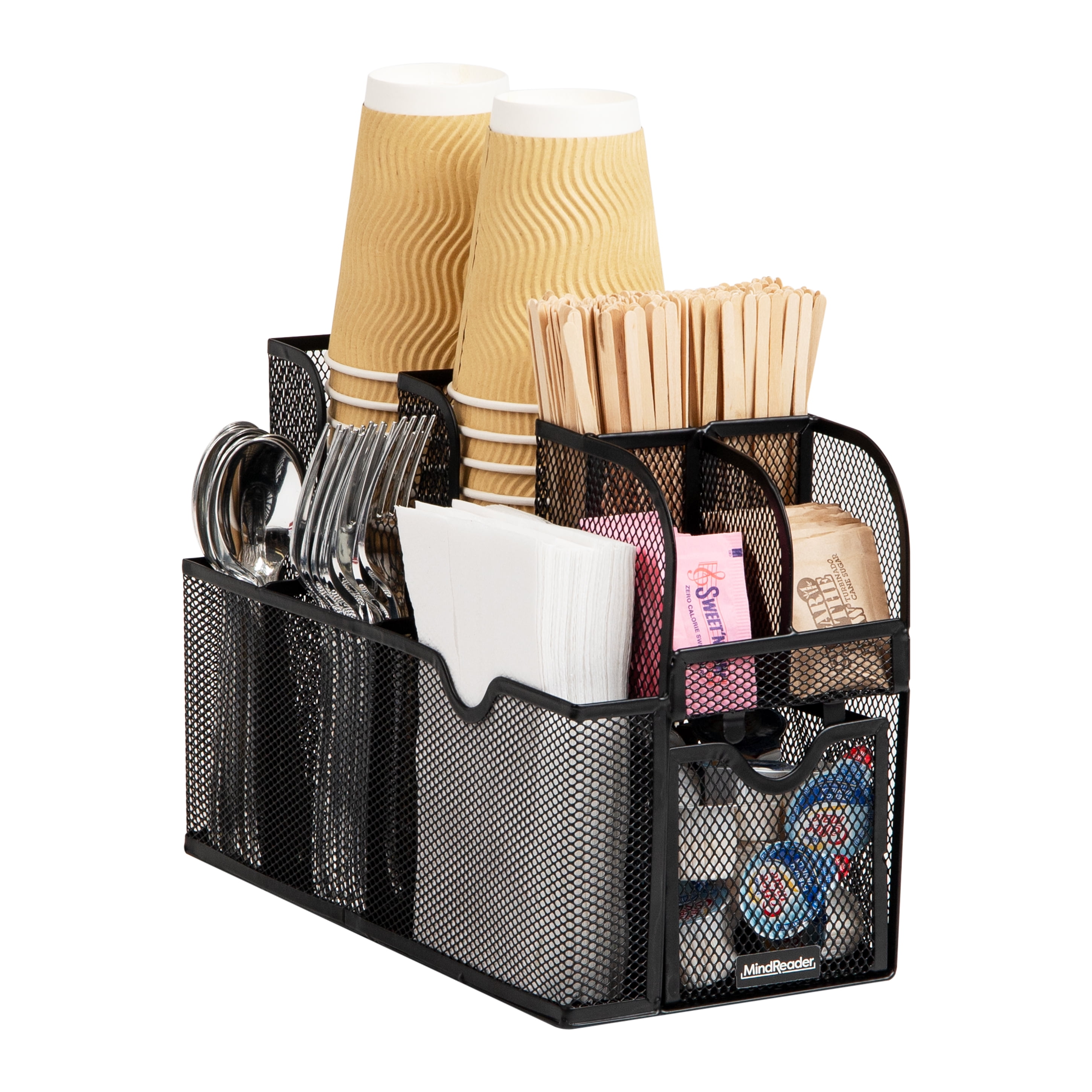Mind Reader Countertop Organizer, Office Breakroom or Desktop Storage, 10-Compartment Caddy, Metal, Black