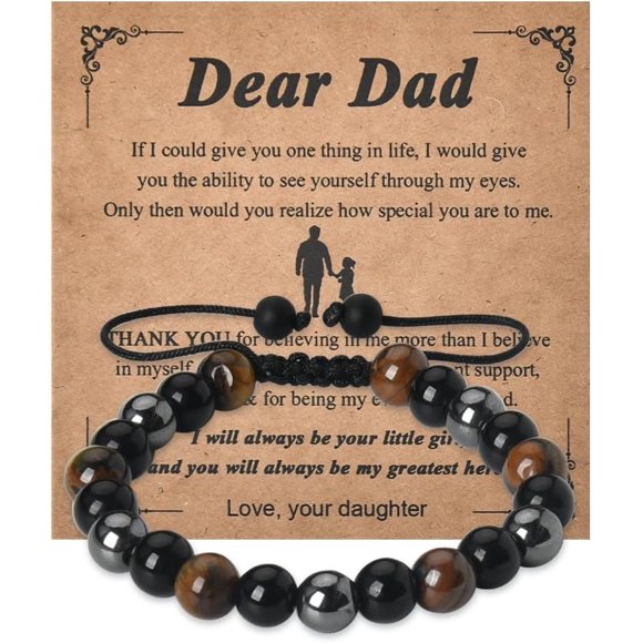 PinesC Father Day Gifts for Dad Birthday Gifts for Bonus Dad Gifts from Daughter Son Daddy Fathers Day Bracelet Gift with Card Dear Dad