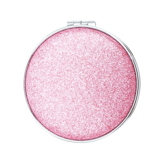 Unique Bargains 1 Pc Women Double-sided Makeup Mirror for Travel Vacation Pink Aluminum Mirror PU Leather