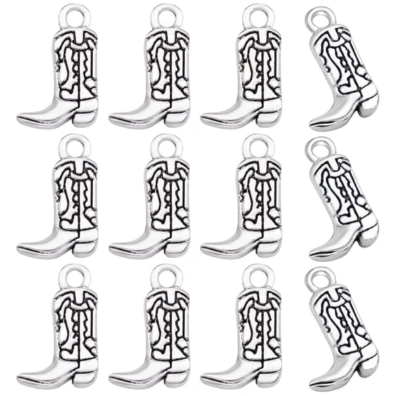 50 Pieces Antique Silver Western Cowboy Boot Charms Pendants Alloy Vintage Cool Charms for Earrings Bracelet Necklace Jewelry Making