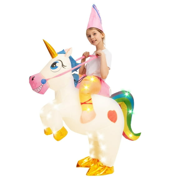 Spooktacular Creations Kids Inflatable Costume, Ride on Light-up Unicorn Air Blow Up Halloween Costumesï¼S