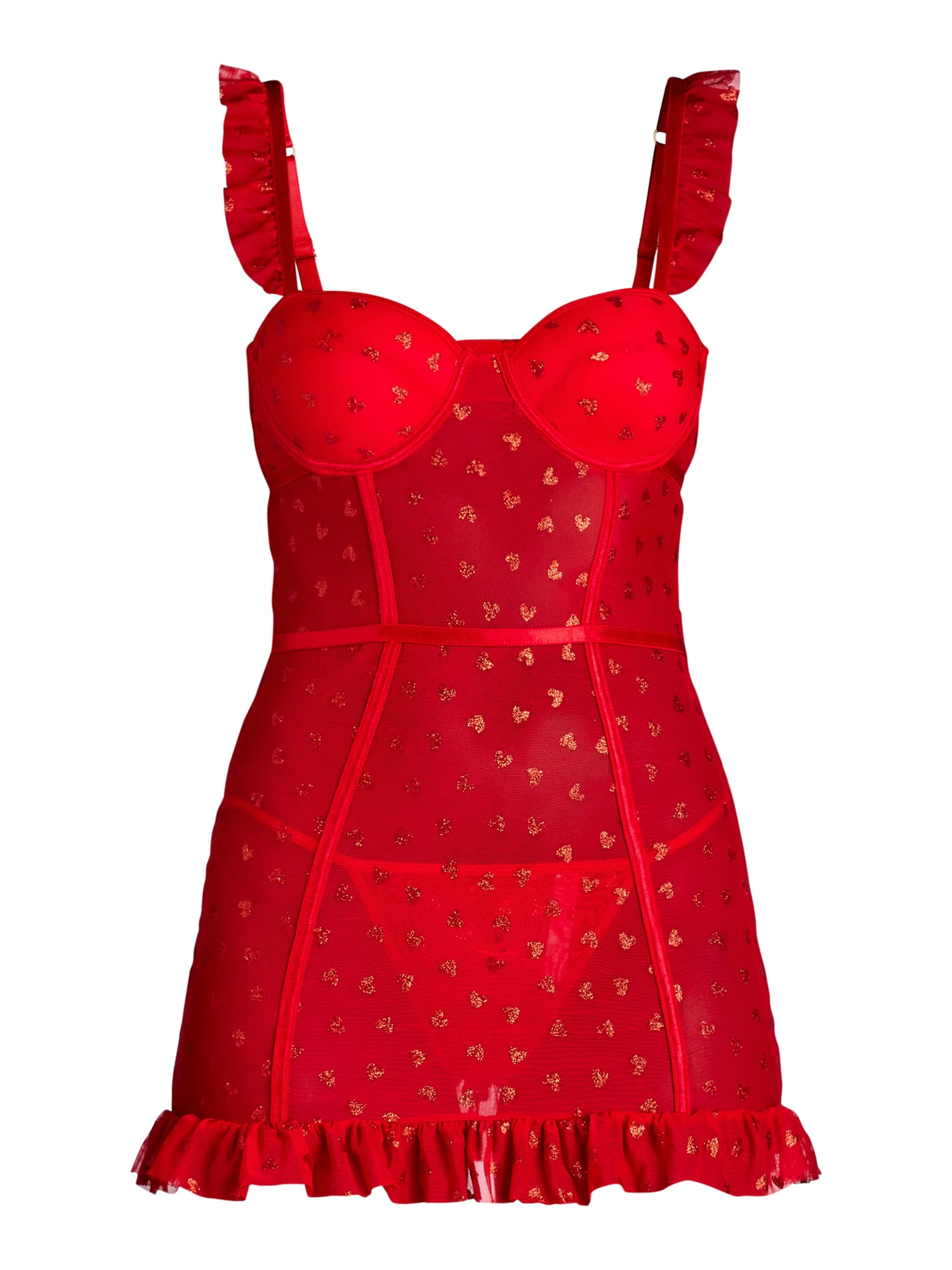 Just Sexy Lingerie Women’s Printed Mesh Chemise Set, 2-Piece, Sizes S-XL