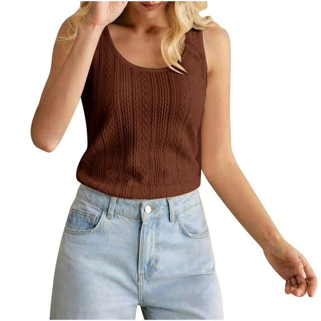Tank Top for Women, Solid Color Casual Crew-neck Sleeveless Top, Lightweight Polyester Fabric, Breathable Summer Spring Wear, Soft Comfort Fit, Versatile Layering Piece