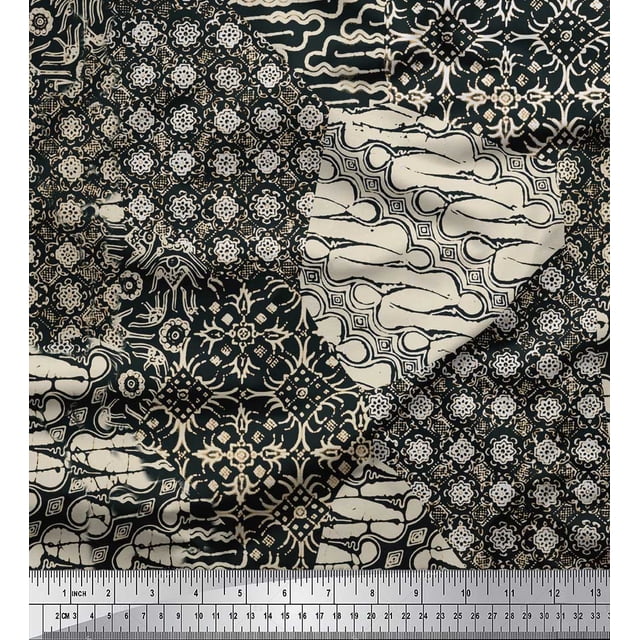Soimoi Satin Silk Fabric Damask Patchwork Printed Craft Fabric by the Yard 42 Inch Wide