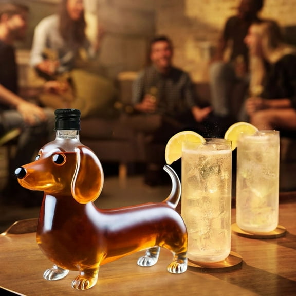Dachshund Dog Decanter Bottle 10oz - Novelty Glass Liquor Dispenser Unique Home Bar Decor Gift for Pet Lovers Conversation Starter(Multicolor)