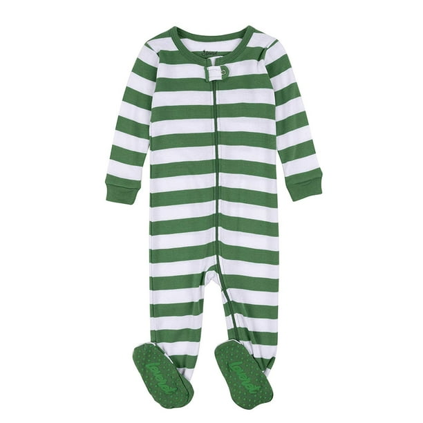 Leveret Leveret Kids Pajamas Baby Boys Girls Footed Pajamas Sleeper 100 Cotton (Green/White