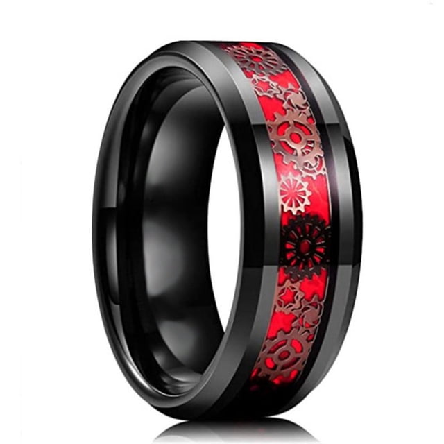 Anillo de acero inoxidable Universal Gear patch Anillo de moda para hombres y mujeres negro y rojo