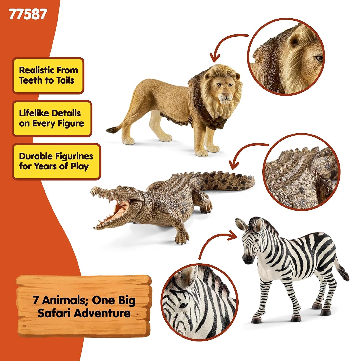 schleich Wild Life - 7 PC Savannah Animal Figurine Bundle with Lion, Giraffe, Zebra and Hippo Toys for Kids Ages 3+