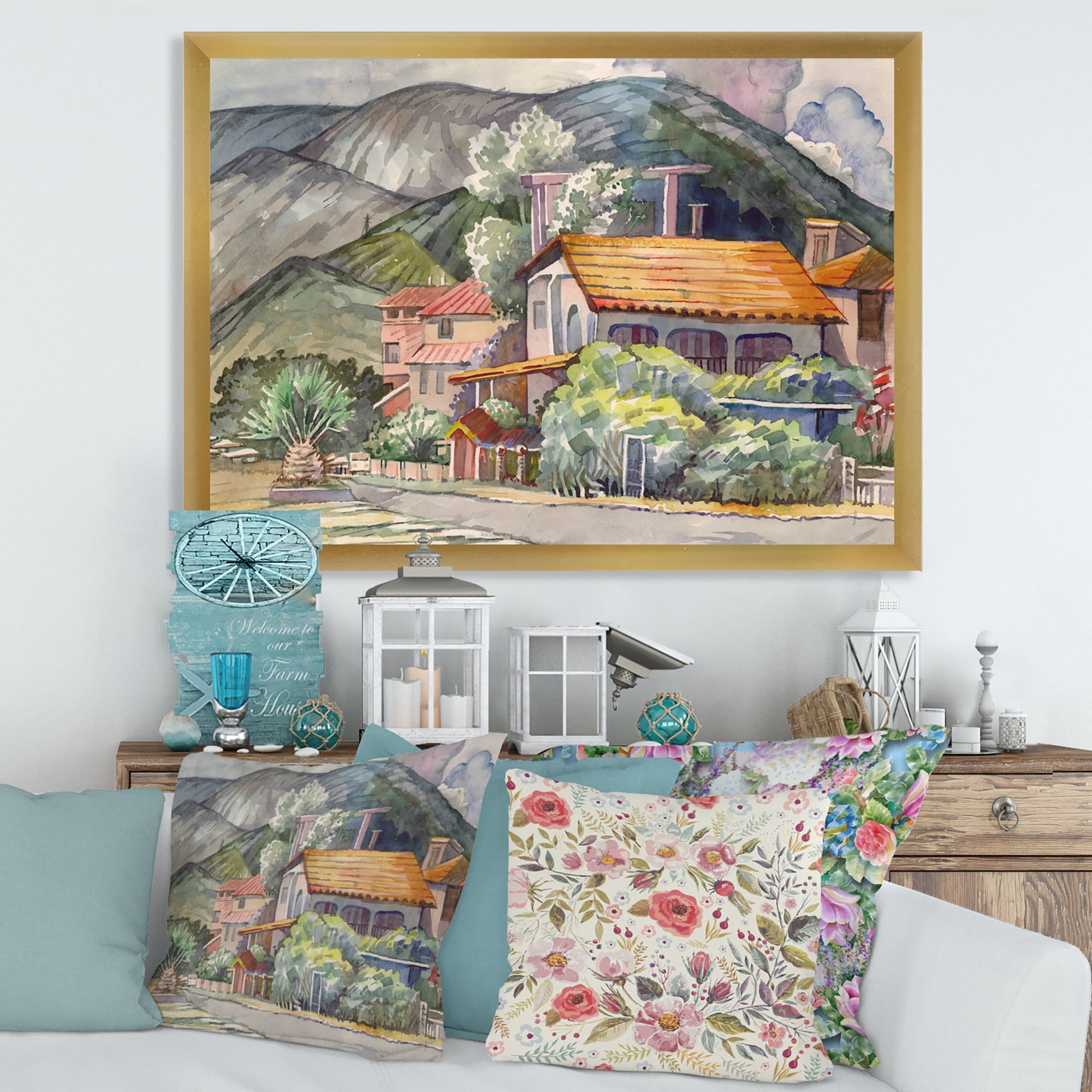 Designart 'Greek Mountains Landscape Off The Coast Of The Aegean Sea ' Traditional Framed Art Print