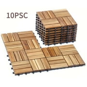 Blorly Interlocking Wooden Deck Tiles 10PSC 12"x12" Decor All Weather Balcony Floor 12 Slats Straight Tiles Acacia Wood in Solid Oiled Finish Waterproof All Weather Perfect for Indoor Out