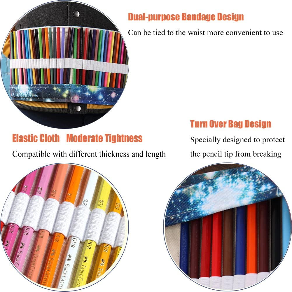 SagaSave Canvas Roll Up Pencil Case Paint Brush Colored Pencils Drawing Pen  Pouch Storage 12-72 Holes Black