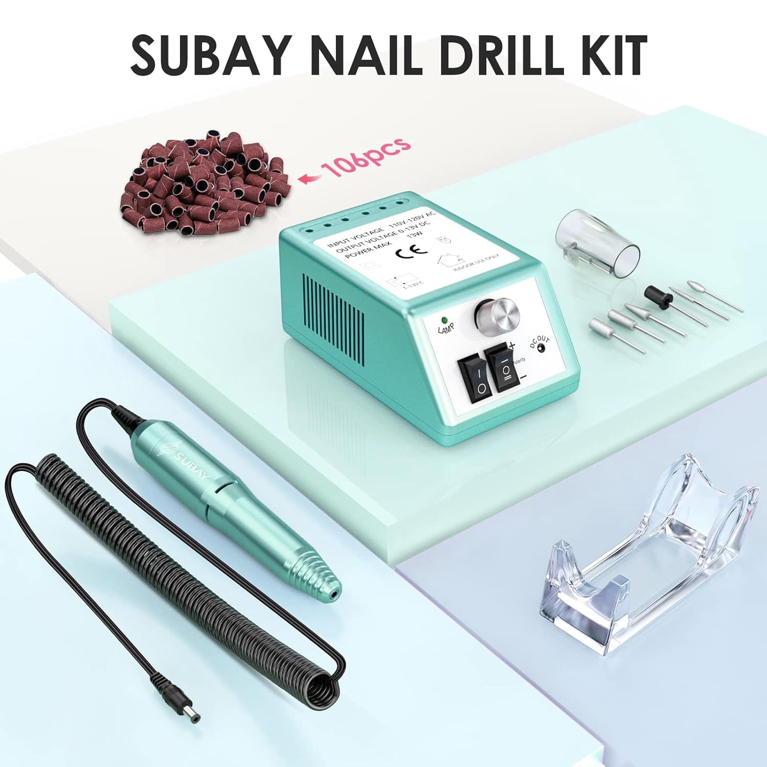 Electric Nail Drill Machine for Manicure Pedicure - 20000RPM Professional Nail File Kit with 1 Pack Sanding Bands - Low Noise Efile for Acrylic Nails - Home Salon Use