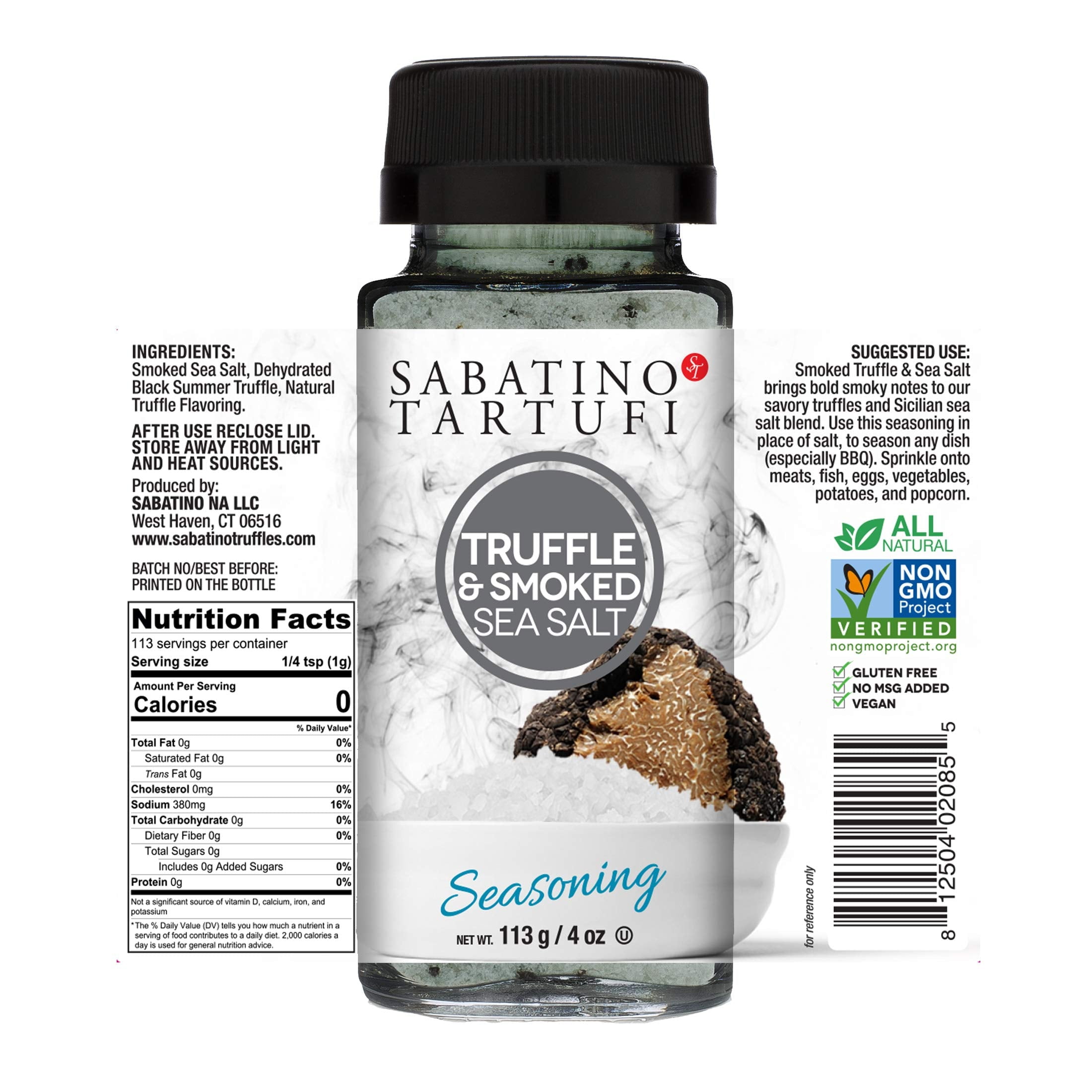 Sabatino Tartufi NEW Smoked Truffle Salt The First Ever All Natural Gourmet Smoked Truffle Salt Kosher NonGMO Project Certified oz, 4 Ounce