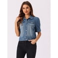 thumbnail image 4 of DARING DIVA Women's Short Puff Sleeves Button-Down Denim Jacket XS Medium Blue, 4 of 6