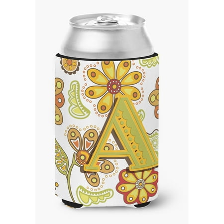 

Letter A Floral Mustard and Green Can or Bottle Hugger