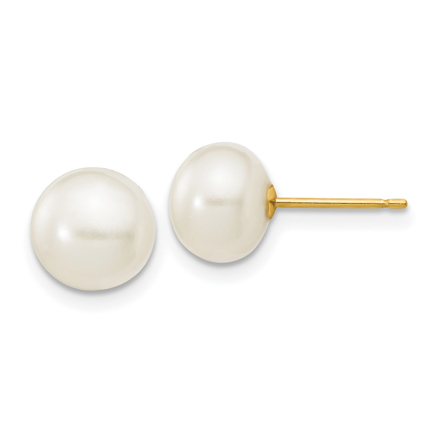 14k Yellow Gold 7-8mm White Button Freshwater Cultured Pearl Earrings 7x7 mm