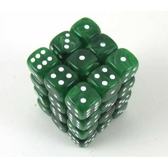 Ice Green Swirl Deluxe Dice with White Pips D6 12mm (1/2in) Pack of 36 Koplow Games