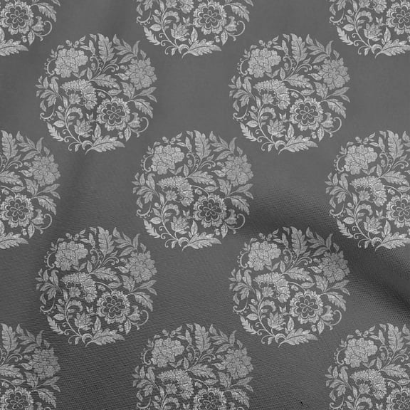 oneOone Polyester Spandex Gray Fabric Asian Batik Floral Sewing Craft Projects Fabric Prints By Yard 56 Inch Wide