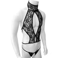 thumbnail image 3 of See Through Men Lace Bikini Lingerie Set Sleeveless Sissy Bra Tops with Crotchless G-string Thong Underwear Gay Sexy Panties, 3 of 5