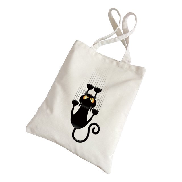 Black Cat Canvas Tote Bag for Women Large Capacity Grocery Reusable Bag