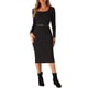 thumbnail image 1 of Vestidos de suéter INSPIRE CHIC para mujer, vestido largo de cuerpo ceñido con cuello cuadrado, cinturón, manga larga, talla XS, negro, 1 of 6