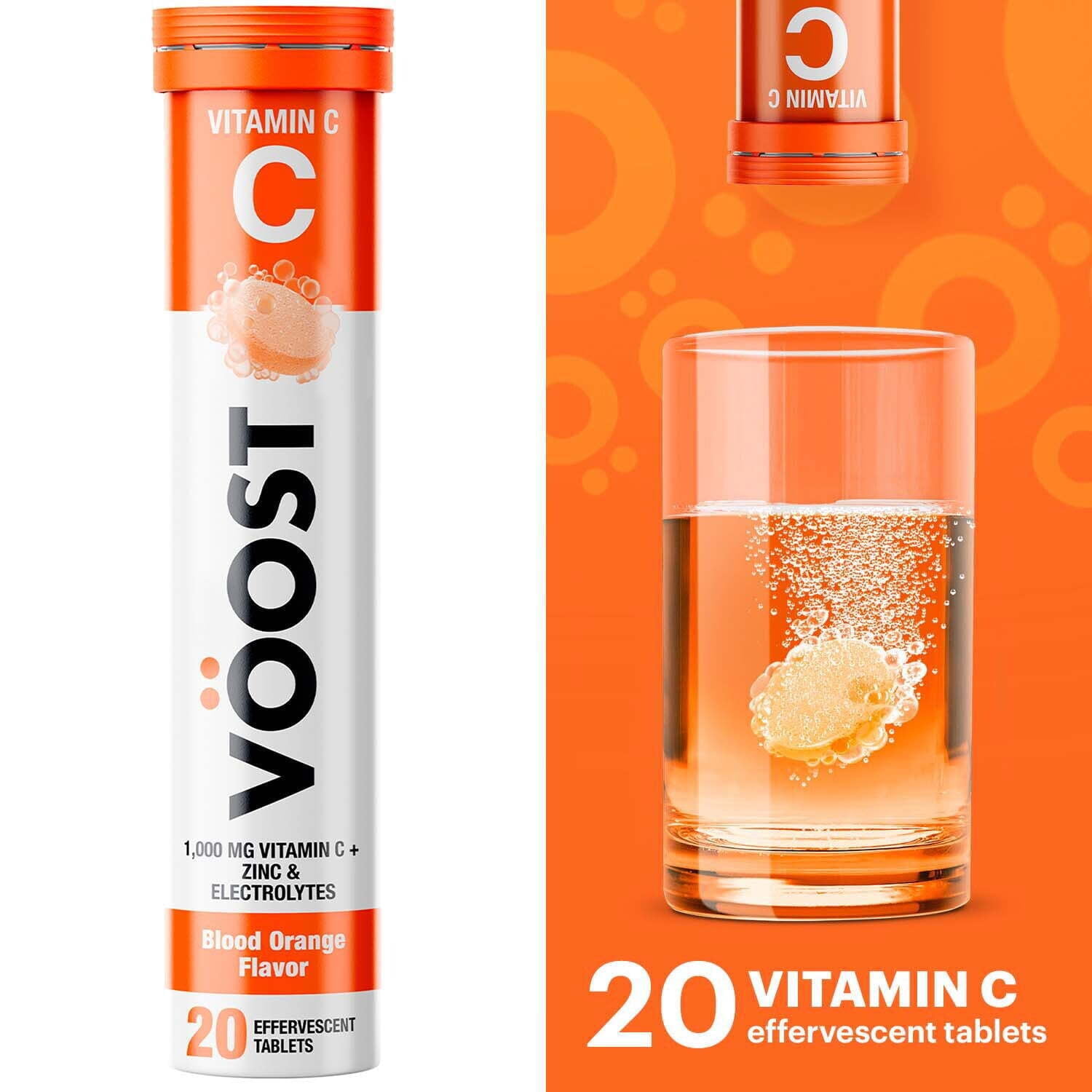 VOOST Vitamin C Vitamin Supplement, Effervescent Vitamin Drink Tablet, Blood Orange, 20 Ct