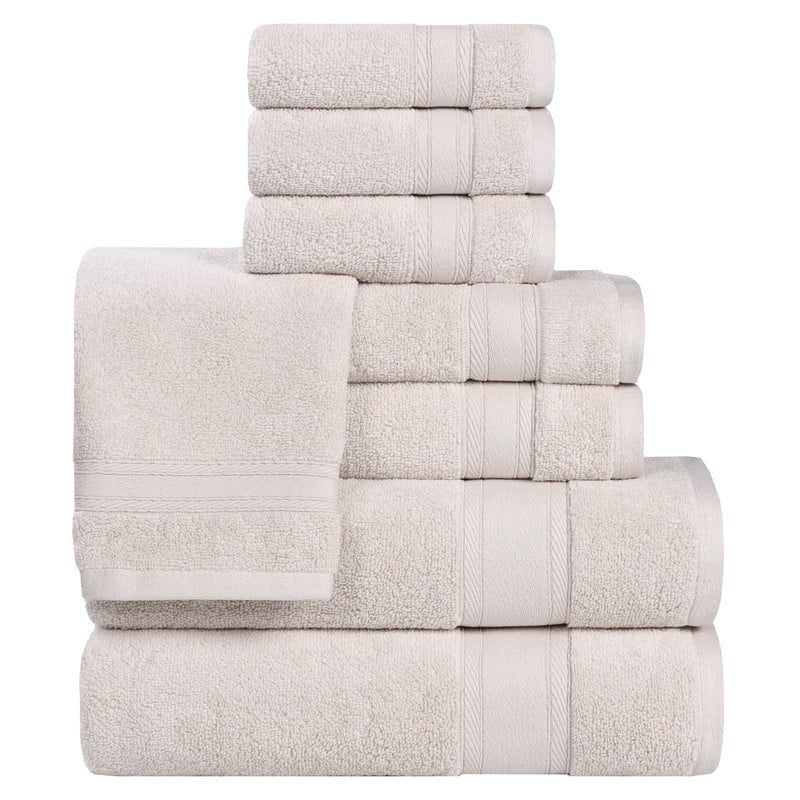 Superior Belmont 8 Piece Zero Twist Towel Set, Ultra Soft Cotton Towels, Silver