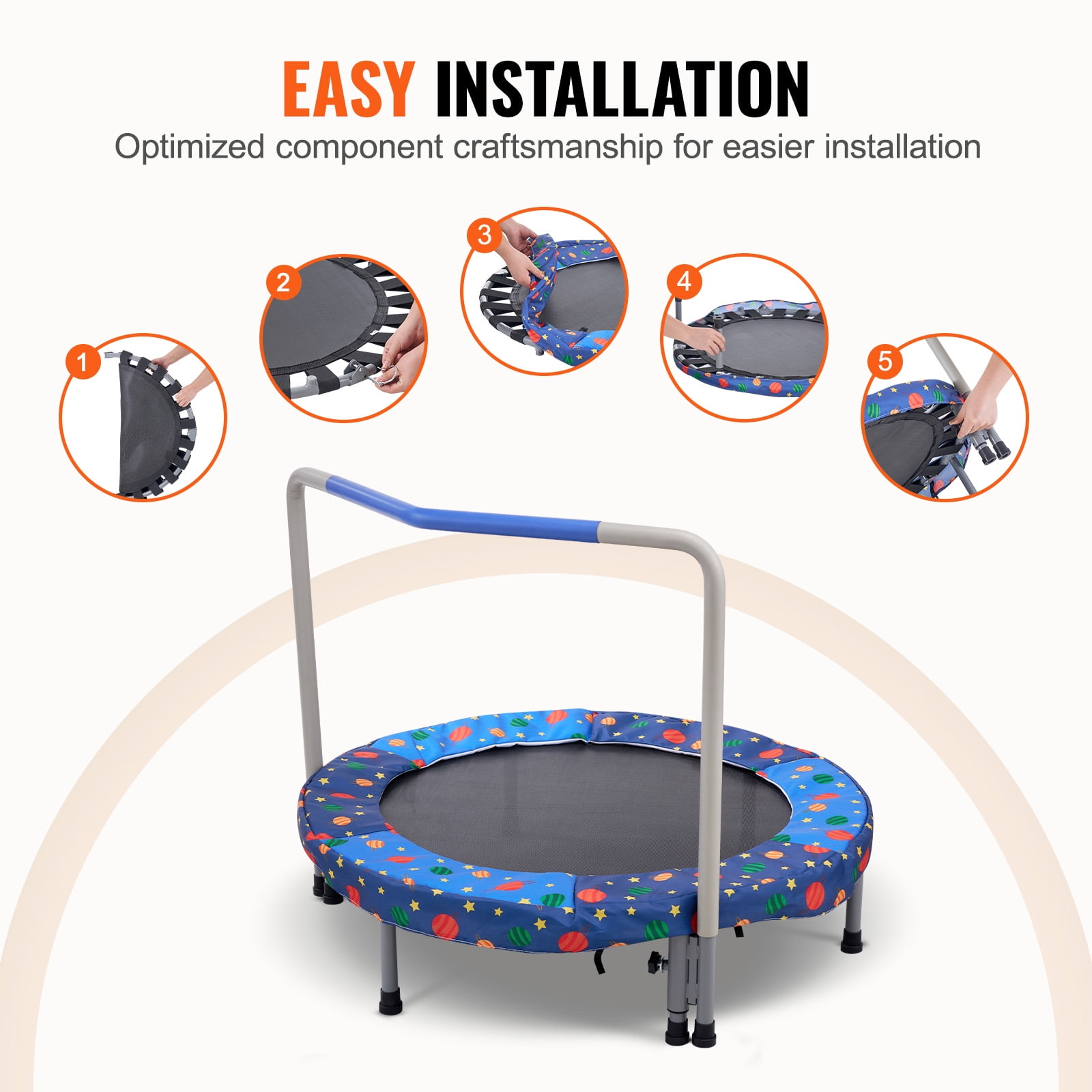 KFFKFF 36" Children's Trampoline, Suitable for Indoor and Outdoor Use, 3FT Compact Trampoline with Support Bar, Bouncy Trampoline for Young Kids