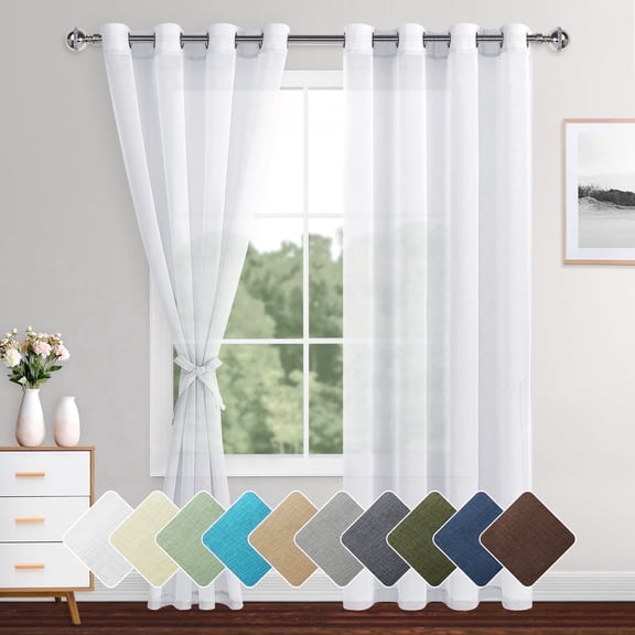 XWZO White Sheer Curtains 84 Inch Length 2 Panels Set with Bundleable Tiebacks, Grommet Semi Transparent Light Filtering Voile Window Cortina Drapes for Bedroom Living Room, W52 x L84
