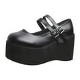 thumbnail image 5 of Womens Platform Chunky Mary Janes Dress Shoes Black Leather Vintage 2 Buckle Straps Height Increasing Heel Ballet Flats, 5 of 7