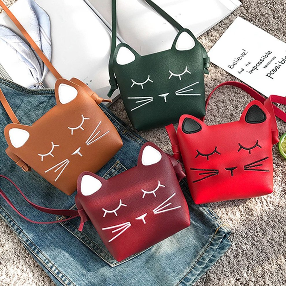 New Cute Cat Face Baby Girls Mini Bag PU Leather Crossbody Bag Shoulder ...