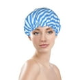 thumbnail image 3 of YFYANG Women's Double Waterproof Shower Cap, Classic Blue Stripes Reusable Hair Cap for All Hair Styles and Head Sizes, 3 of 9